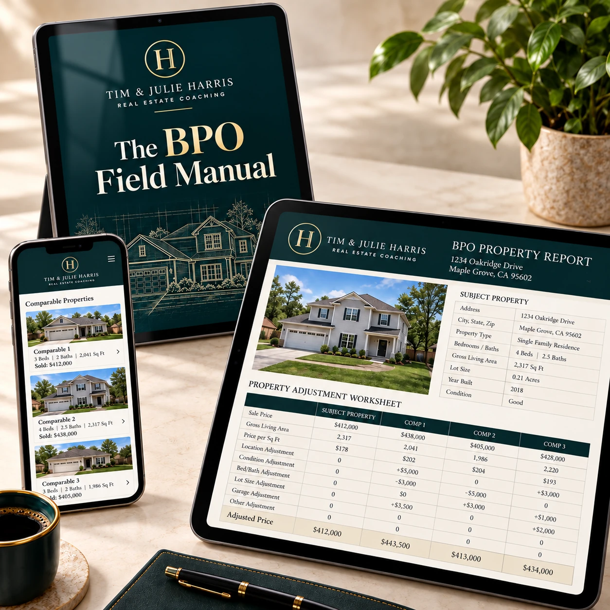 Tim and Julie Harris Real Estate Coaching — The BPO Field Manual — digital product on device screens