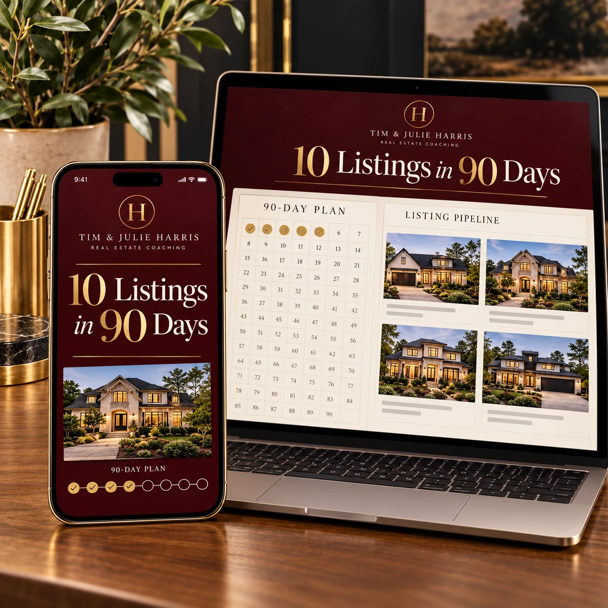 Harris Real Estate Coaching — 10 Listings in 90 Days — digital product on device screens